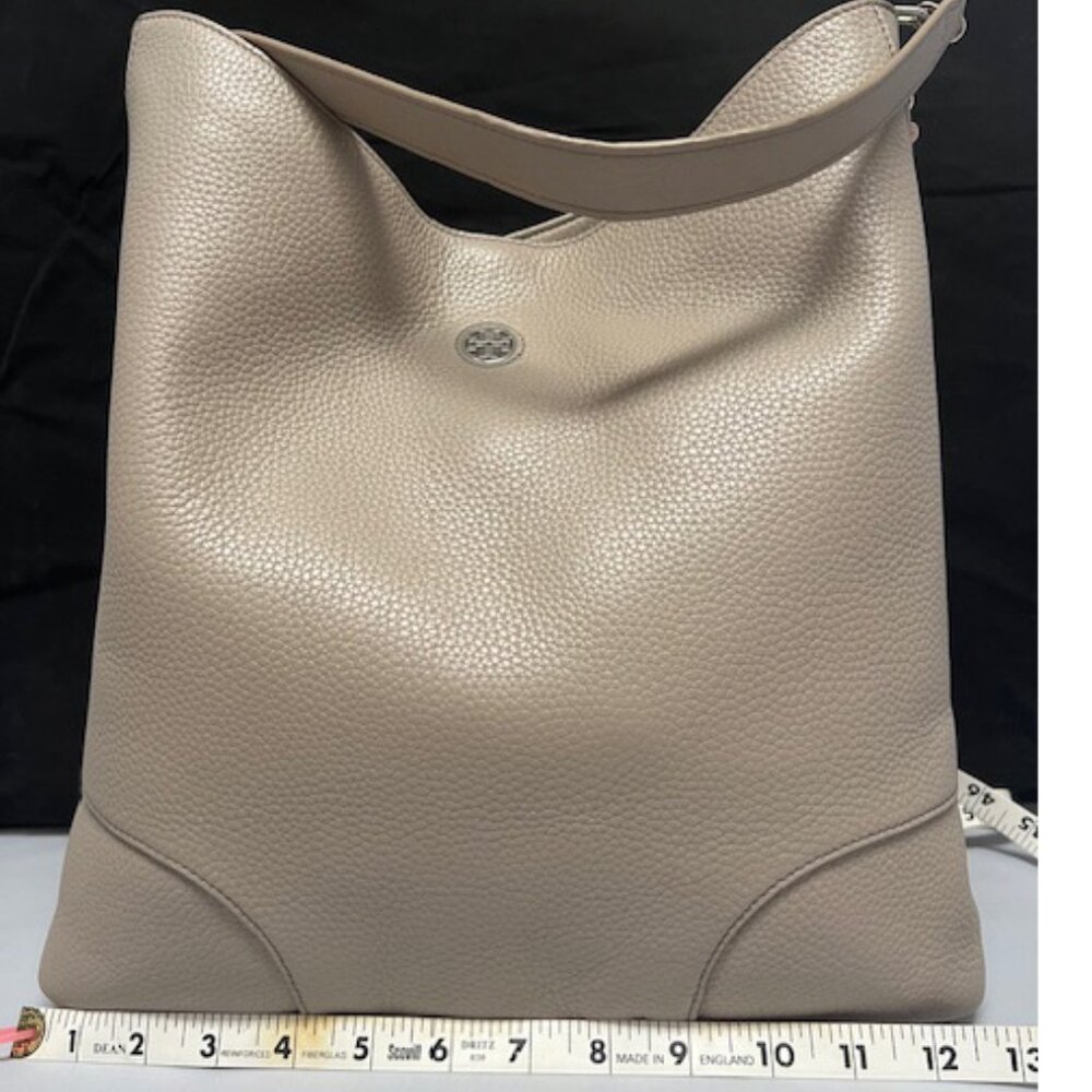 Gray Pebble Leather Tori Burch Hobo Bag